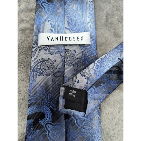 Men's Silk Necktie Lot of 2 Van Heusen Geo Print 59" Blue Tie 62" Brown Tie - Picture 6 of 12